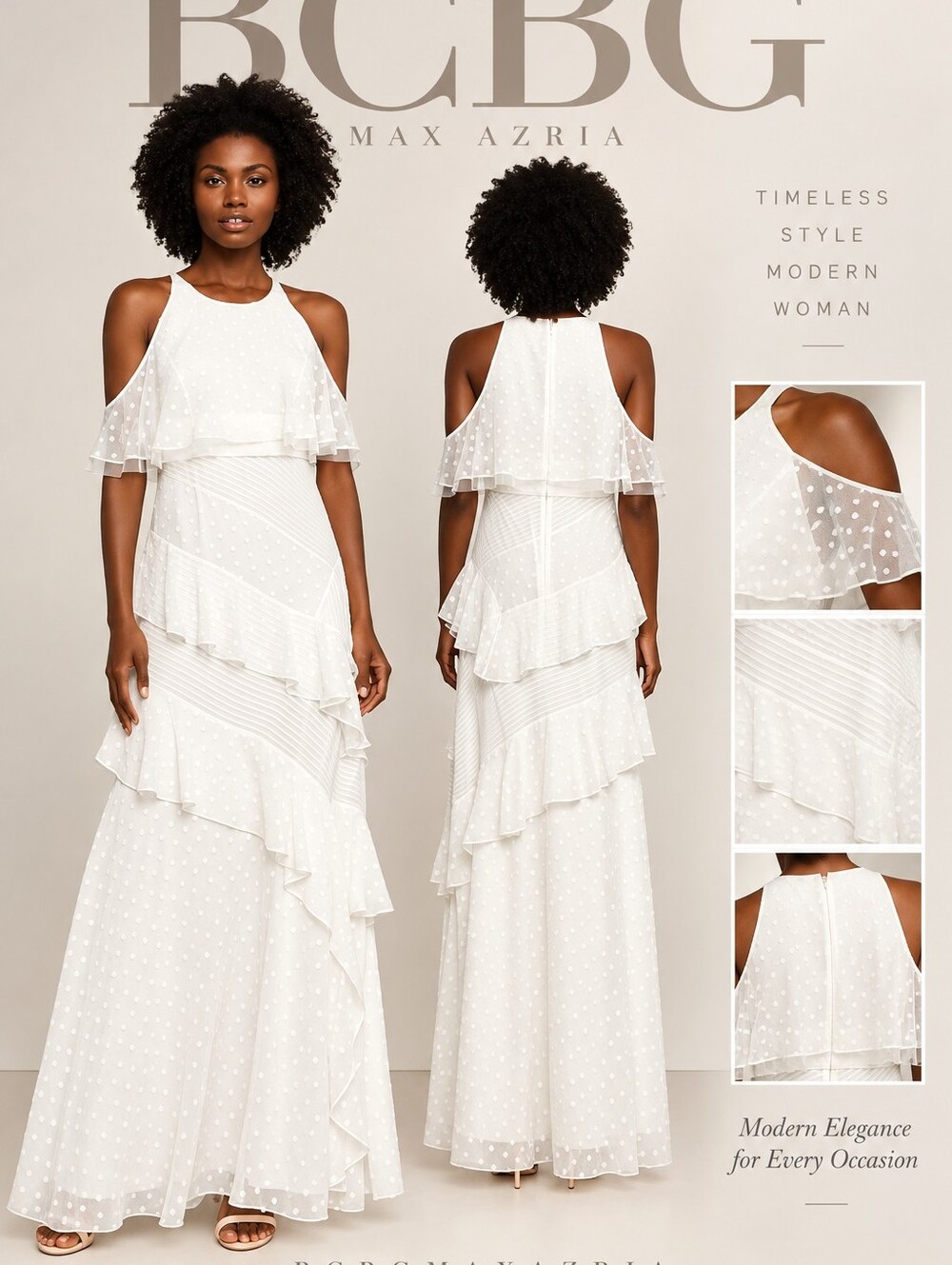 BCBG MaxAzria Cold-Shoulder Chiffon Maxi Dress Size 4